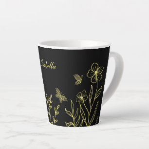 Romantische elegante goldene Blumen Schwarz Milchtasse