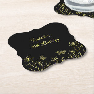 Romantische elegante goldene florale schwarze Hoch Untersetzer