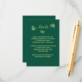Romantische elegante Goldschmetterlinge smaragdgrü Begleitkarte