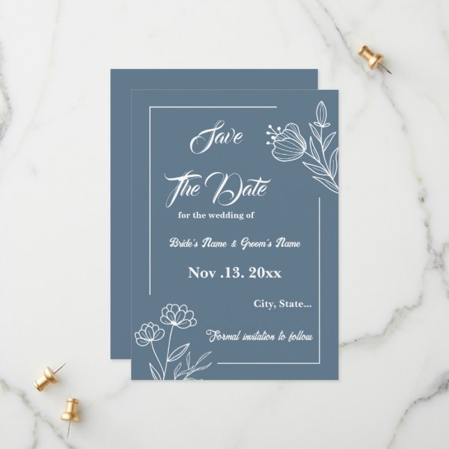 Romantische, elegante Hochzeit mit blühenden Blume Save The Date (Vorderseite/Rückseite Beispiel)