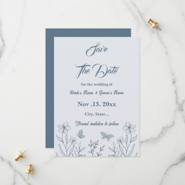 Romantische, elegante Hochzeit mit blühenden Blume Save The Date (Vorderseite/Rückseite Beispiel)