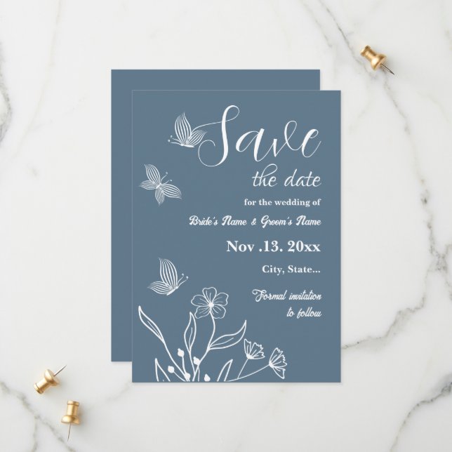 Romantische, elegante Hochzeit mit blühenden Blume Save The Date (Vorderseite/Rückseite Beispiel)