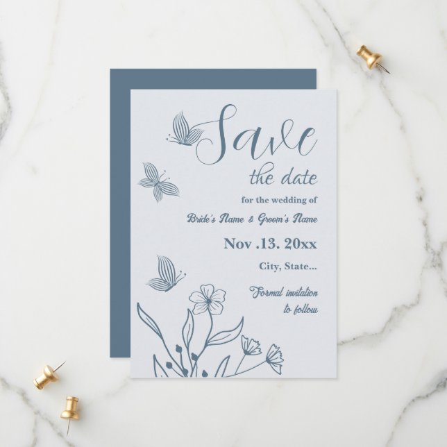 Romantische, elegante Hochzeit mit blühenden Blume Save The Date (Vorderseite/Rückseite Beispiel)