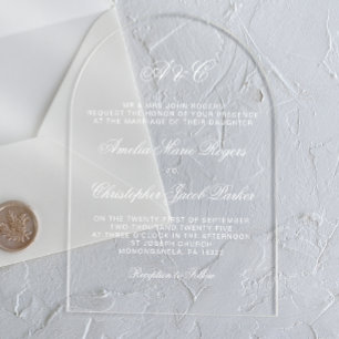 Romantische elegante Kalligrafie-Hochzeit Acryleinladungen