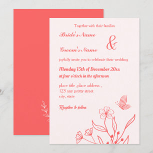 Romantische elegante Korallenhochzeit, rosa Blumen Einladung