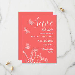 Romantische elegante Korallenhochzeit, rosa Blumen Save The Date