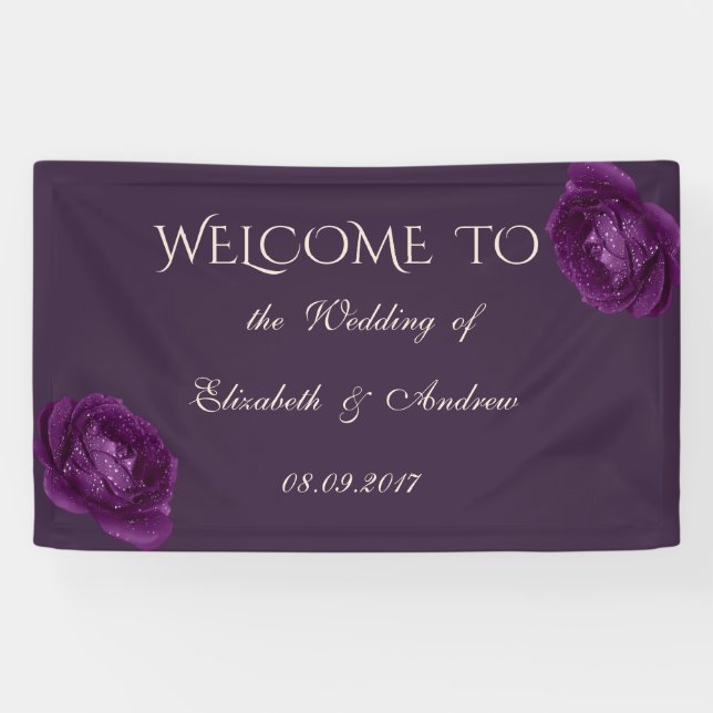 Romantische elegante Lila Rose Hochzeitsbanner Banner (Horizontal)
