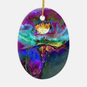 Romantische elegante lila türkisfarbene Blumenmale Keramik Ornament