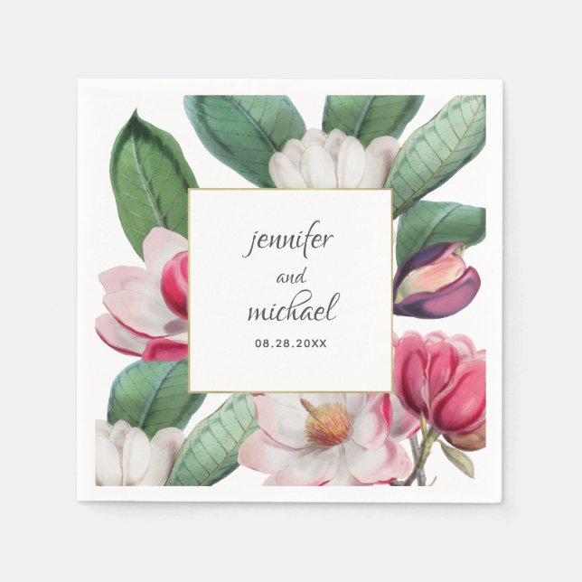 Romantische Elegante Magnolia Serviette (Vorderseite)