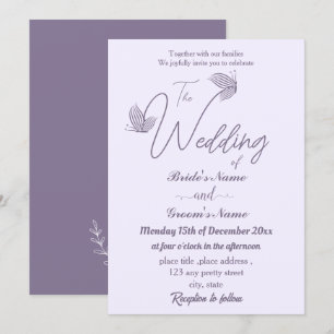 Romantische, elegante Mauve-Schmetterlinge Hochzei Einladung
