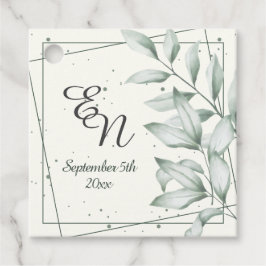 Romantische elegante Monogram Green Blätter Hochze Geschenkanhänger