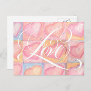 Romantische Elegante Rosa Pastellfarben Liebe Herz Postkarte
