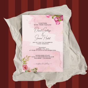 Romantische elegante rosafarbene Blumenhochzeit Einladung