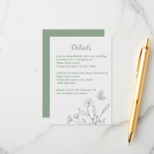 Romantische elegante Salbei Blütenhochzeit Begleitkarte