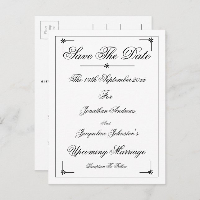 Romantische Elegante Save the Date Einladung Postk (Vorne/Hinten)