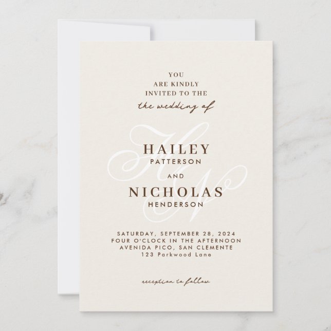 Romantische elegante Script Monogram Champagne Wed Einladung (Vorderseite)