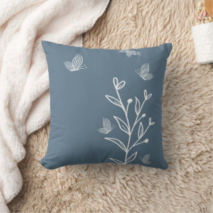 Romantische elegante staubblaue Blumenelemente Kissen