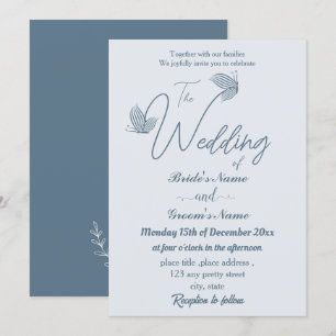 Romantische, elegante, staubblaue Schmetterlinge H Einladung