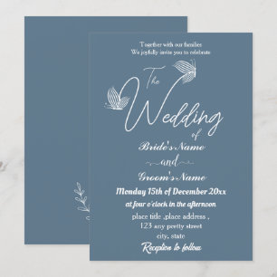Romantische, elegante, staubblaue Schmetterlinge H Einladung