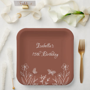 Romantische elegante Terrakotta-Blumenhochzeit Pappteller