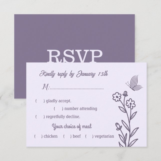 Romantische, elegante und blumengeschmückte Hochze RSVP Karte (Vorne/Hinten)