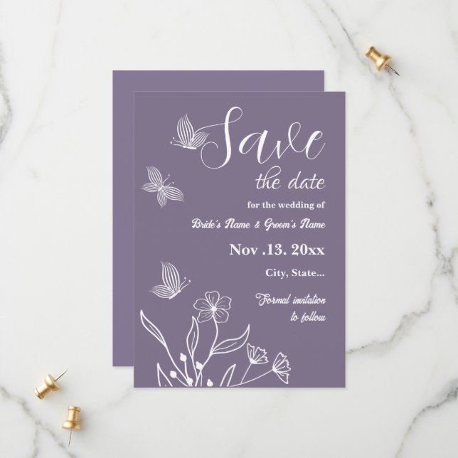 Romantische, elegante und blumengeschmückte Hochze Save The Date (Vorderseite/Rückseite Beispiel)