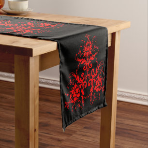 Romantische, elegante Vintage Damaske Roter Goth Kurzer Tischläufer