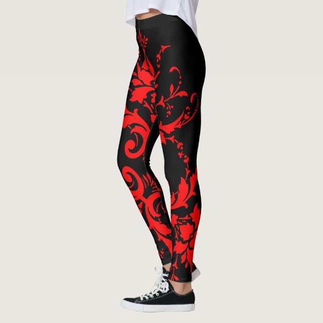 Romantische, elegante Vintage Damaske Roter Goth Leggings (Links)