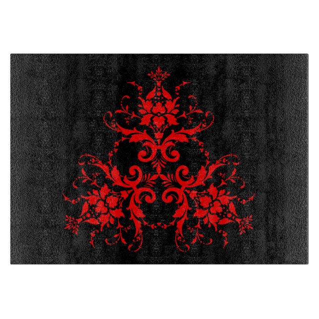 Romantische, elegante Vintage Damaske Roter Goth Schneidebrett (Vorderseite)