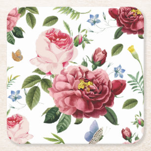 Romantische Elegante Vintage Rosa Englische Rosen Rechteckiger Pappuntersetzer