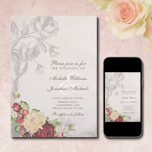 Romantische Elegante Vintage Rose Hochzeit der Blu Einladung