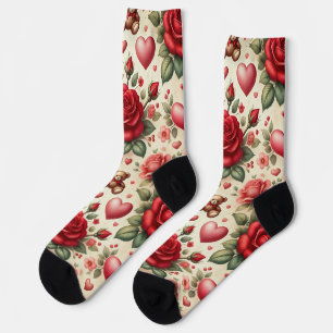 Romantische Eleganz: Rose und Herz Socken