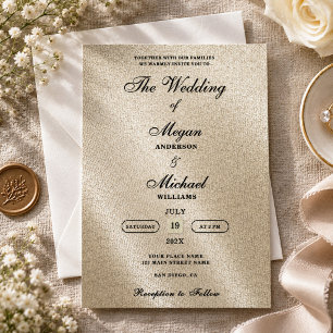 Romantische Elfenbein-Beige-Leinen-Motiv Hochzeit Einladung