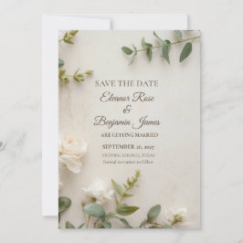Romantische Elfenbein-Botanik Save-the-Date-Karte Save The Date