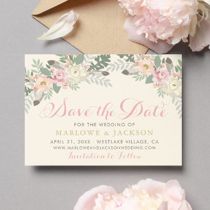 Romantische Elfenbein-Rosa-Blumenhochzeit Save The Date