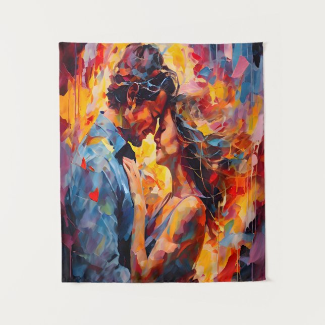 Romantische Embrace Expressionismus Abstrakte Lieb Wandteppich (Vorderseite)