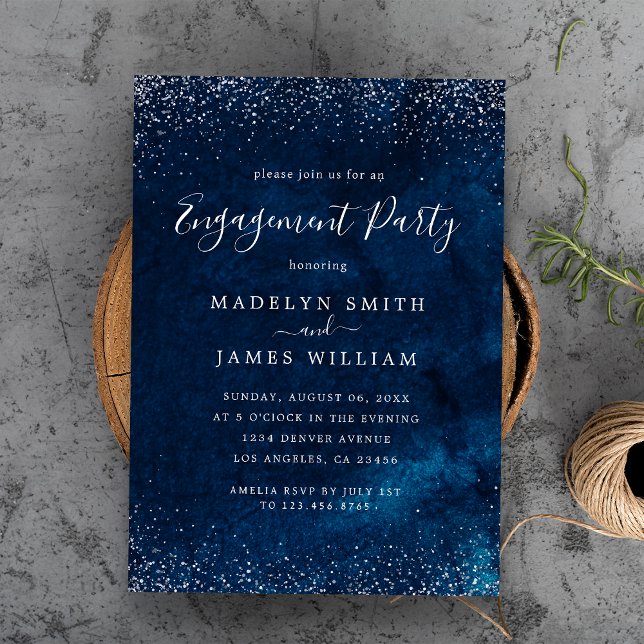 Romantische Engagement Partei Navy Blue Silver Einladung (Romantic Engagement Party Navy Blue Silver Invitation
)