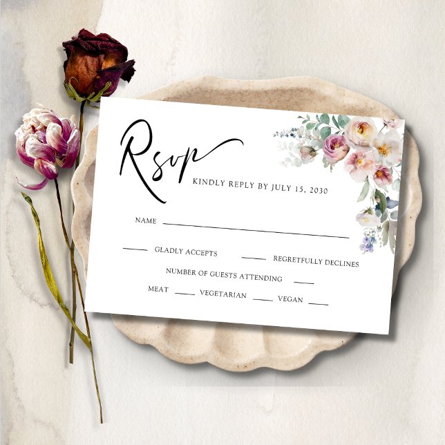 Romantische Eukalyptus Bouquets Wedding RSVP Karte (RSVPWeddingEnclosureReplyCard-RomanticFloralEucalyptus)