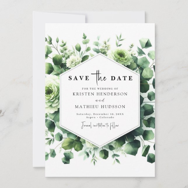 Romantische Eukalyptus Digitale Hochzeit Save The Date (Vorderseite)