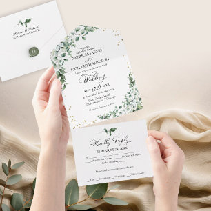 Romantische Eukalyptus-Grünzeug-Hochzeit All In One Einladung