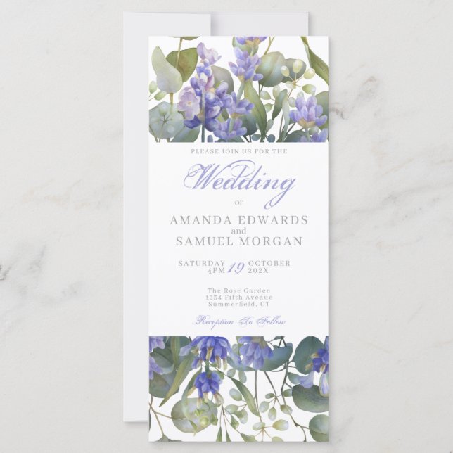 Romantische Eukalyptus & Lavender Wedding Einladun (Vorderseite)