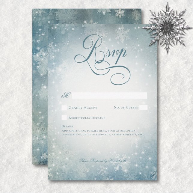 Romantische Fallende Schnee Blau Weißer Sparkle Ke RSVP Karte (Romantic Falling Snow Blue & White Sparkle No Dinner RSVP Card)