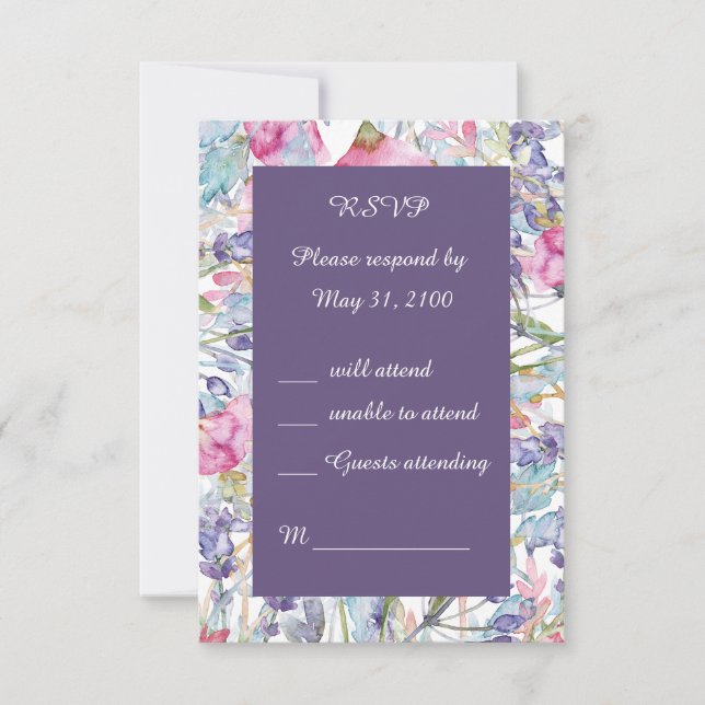 Romantische farbenfrohe Wildblume Hochzeit RSVP (Vorderseite)