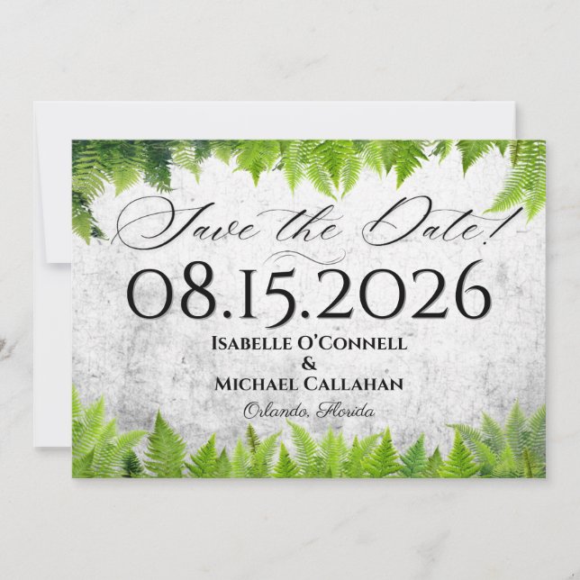 Romantische Fern Leaf Elegante Naturhochzeit Save The Date (Vorderseite)
