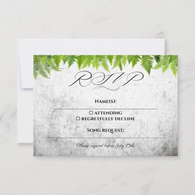 Romantische Ferns Blätter Elegante Naturhochzeit RSVP Karte (Vorderseite)