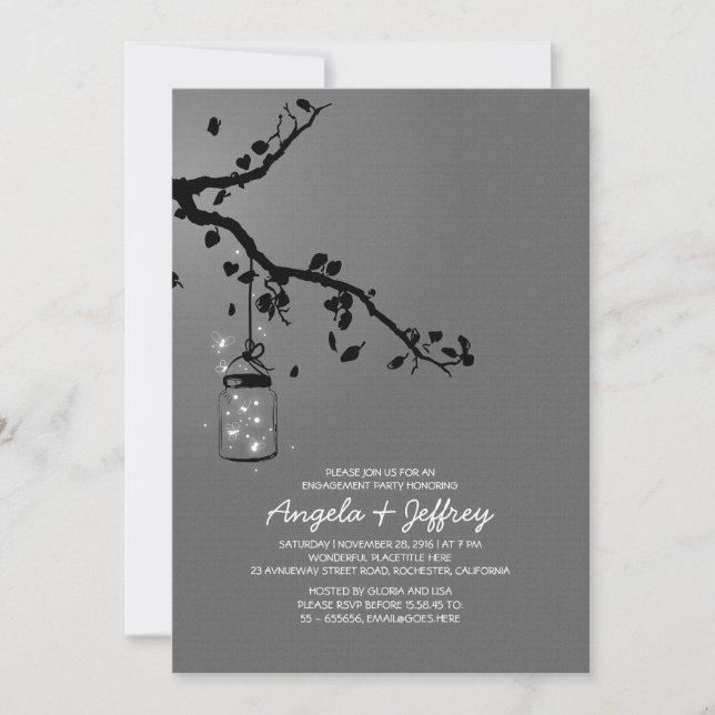 Romantische Feuerwehrleute mason jar engagparty Einladung (Vorderseite)