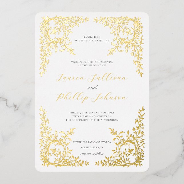 Romantische Fine Art Wedding Vintager französische Folieneinladung (Vorderseite)