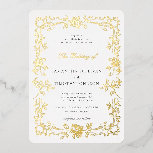 Romantische Fine Art Wedding Vintager französische Folieneinladung (Vorderseite)