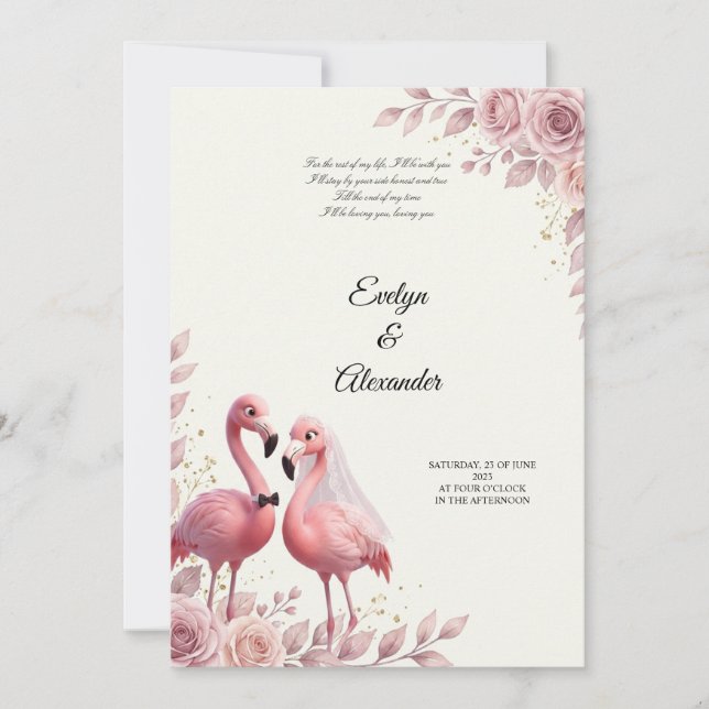 Romantische Flamingo-Hochzeit Einladung (Vorderseite)