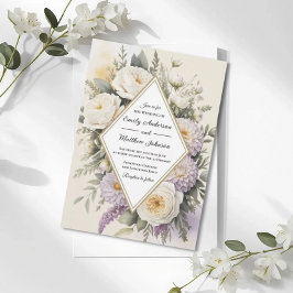 Romantische Flieder-Blumen-Geometrie-Hochzeitseinl Einladung